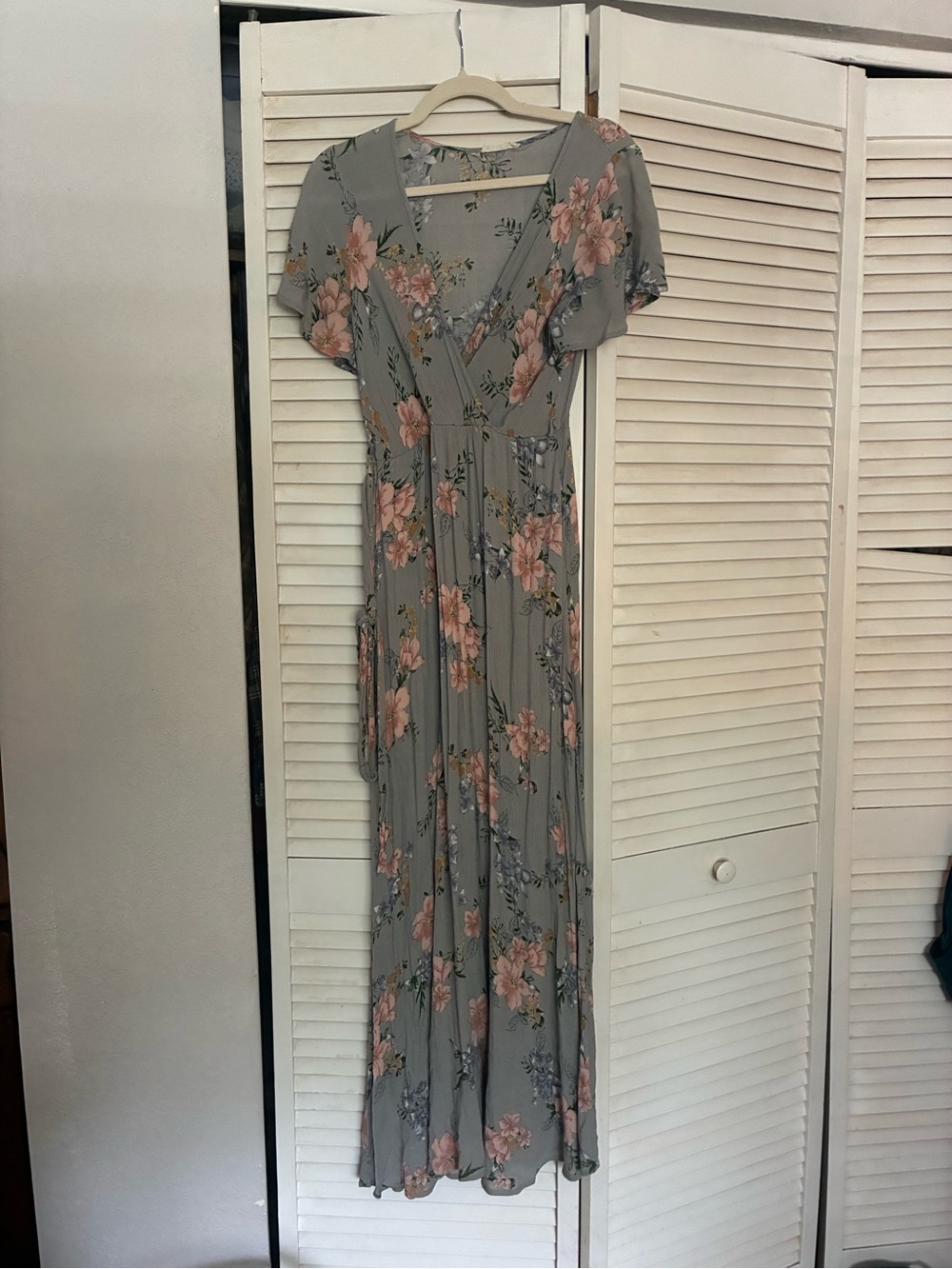 ILLA ILLA Blue Floral Wrap Maxi Dress with Pink Blooms